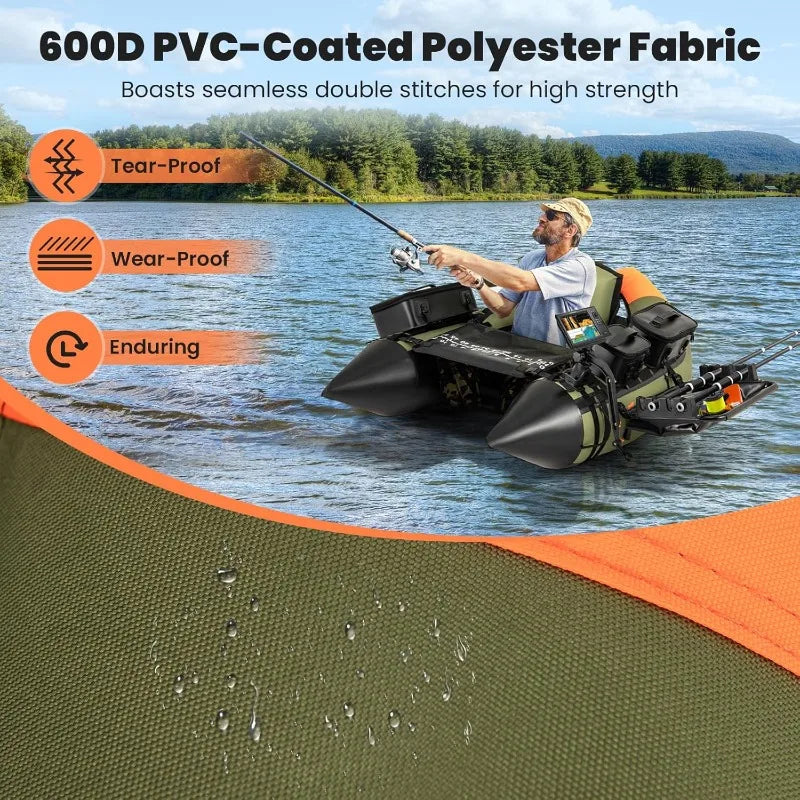 Inflatable Fishing Belly Boat w/ Fish Rule