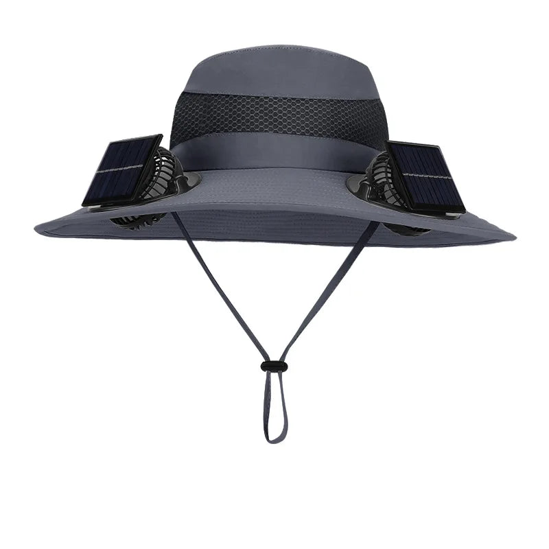 Outdoor Wide Brim Sun Hat With Solar Fan