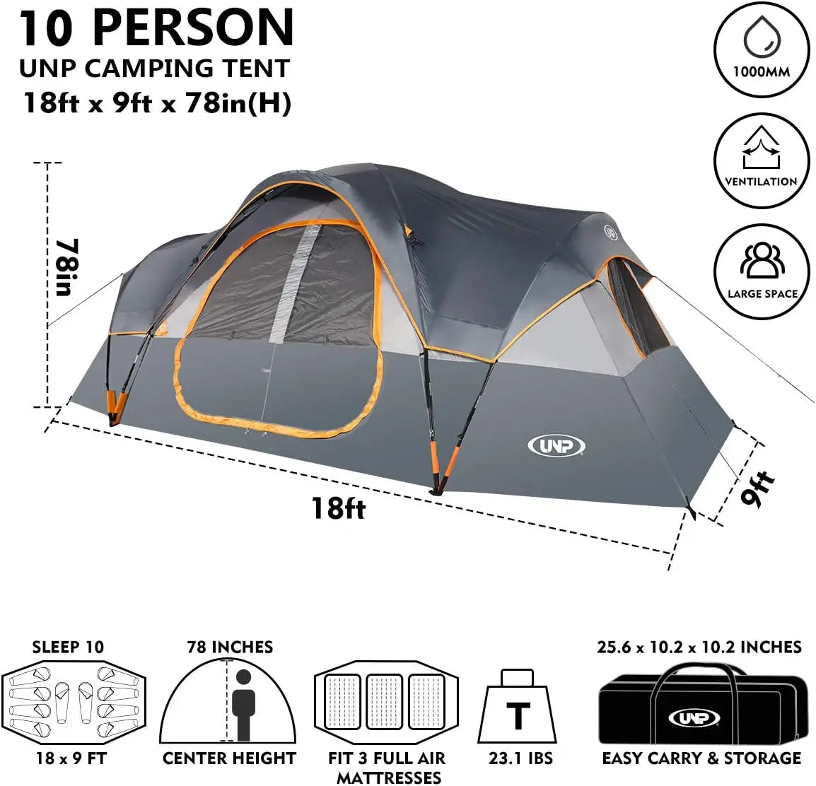 Easy Setup 10-Person Family Camping Tent