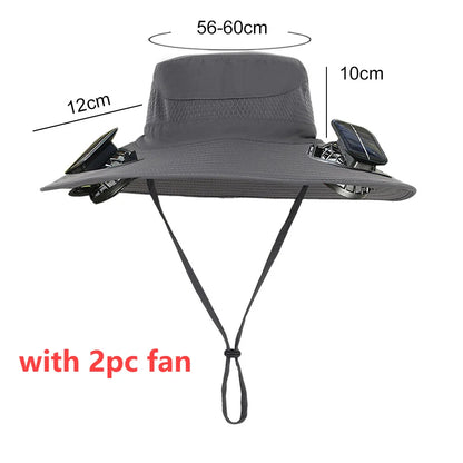 Outdoor Wide Brim Sun Hat With Solar Fan