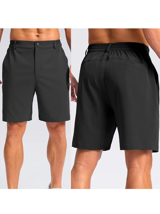 Men s Solid Color Casual Golf Shorts with Back Elastic Waistband and Pockets for Work or Outdoor Activities Perfect for Daily