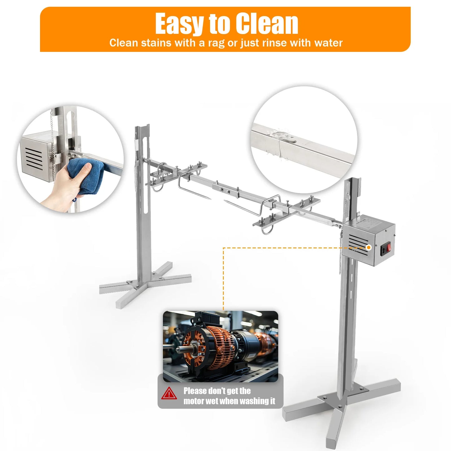 53" Automatic BBQ Rotisserie Grill Kit Height Adjustable