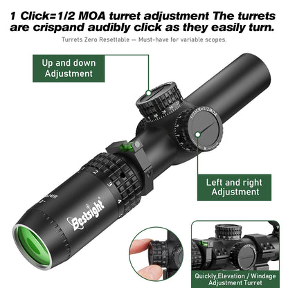 1-5X24 Tactical Optical Rifle Scope Red and Green Illuminated