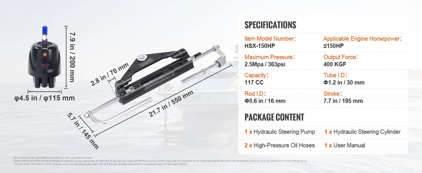 Hydraulic Outboard Steering Kit 90HP/150HP/300HP