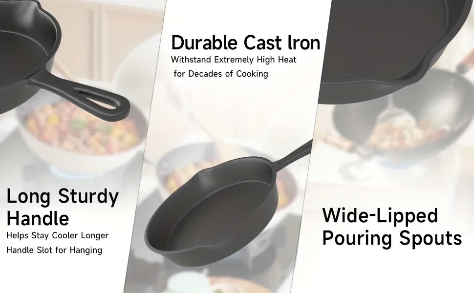 3PCS Pre-Seasoned Cast Iron Skillet Set,