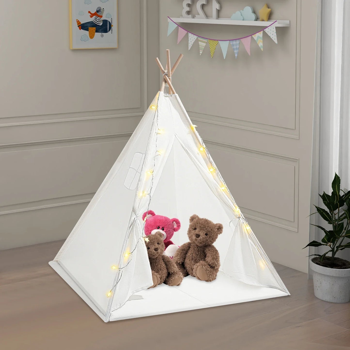 Kids Teepee Tent with Light & Padded Mat