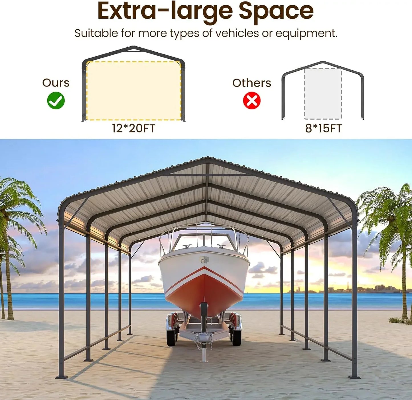 12x20FT  Reinforced Heavy Duty Metal Carport
