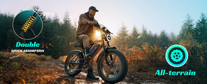 1500W e-bike, 20" fat tires, 60-100mile range