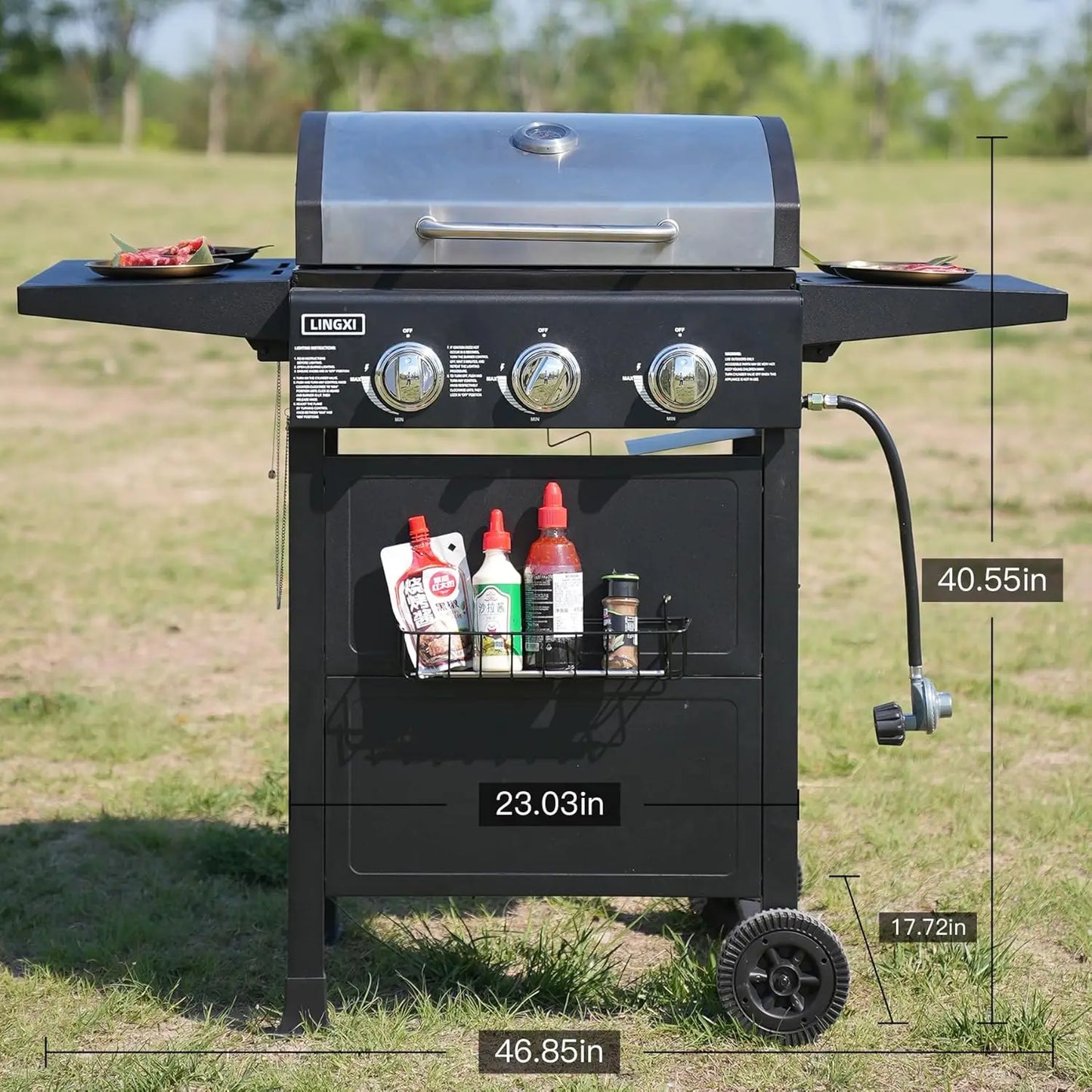 Propane gas 3-Burner BBQ Grill