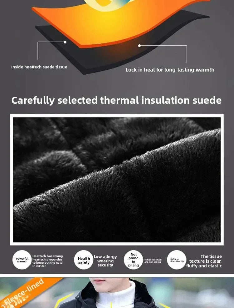 Men's Mid-Length Winter Fleece-Lined Casual Jacket Winter