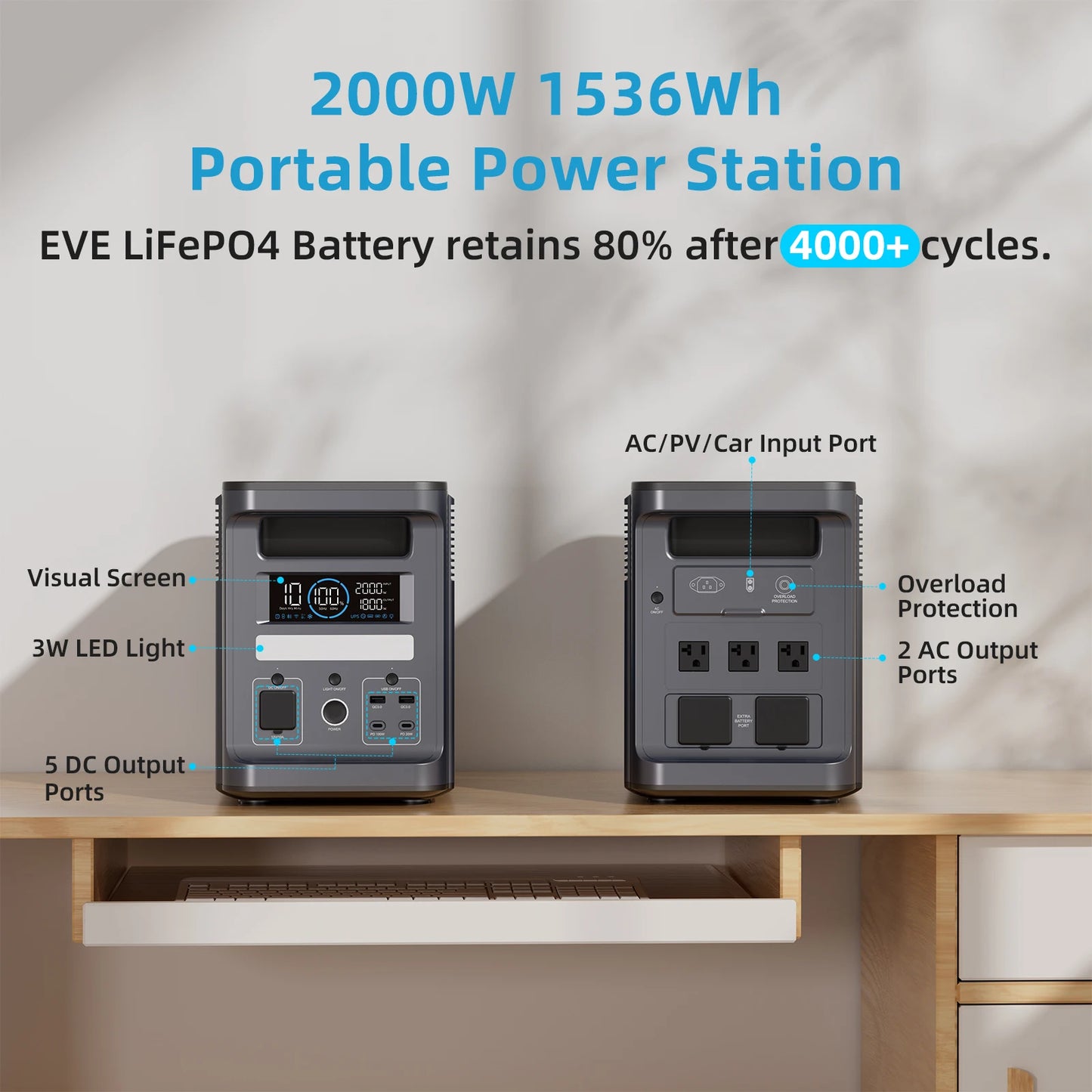 Portable Power Station 2000W  Solar Generator