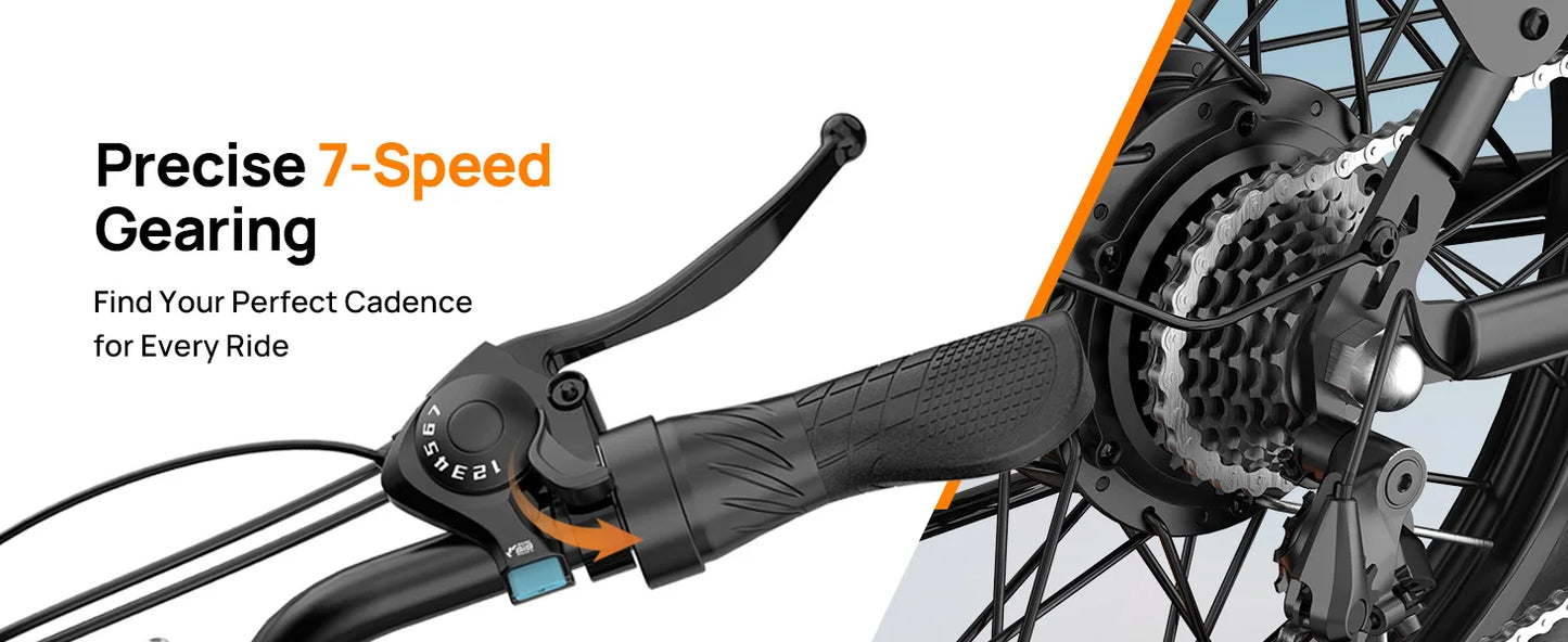 7-Speed, 1000W Fat Tire E20 Electric Bike