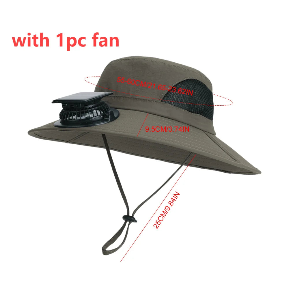 Outdoor Wide Brim Sun Hat With Solar Fan