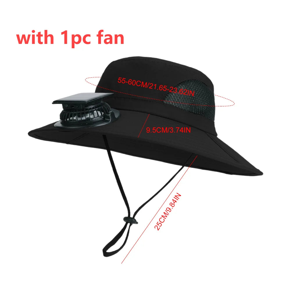Outdoor Wide Brim Sun Hat With Solar Fan