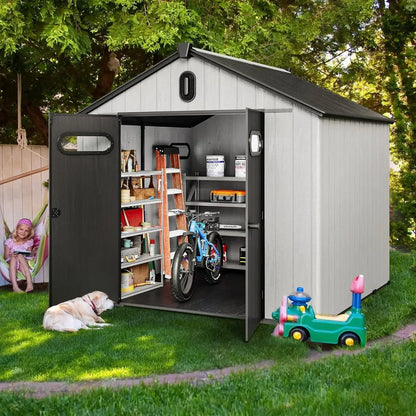 8x8ft Outdoor Resin Lockable Storage Shed with Floor,