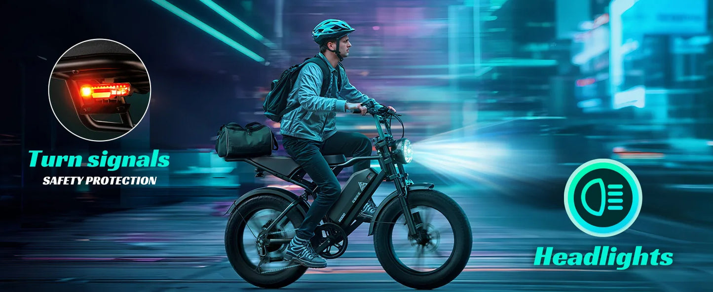 1500W e-bike, 20" fat tires, 60-100mile range