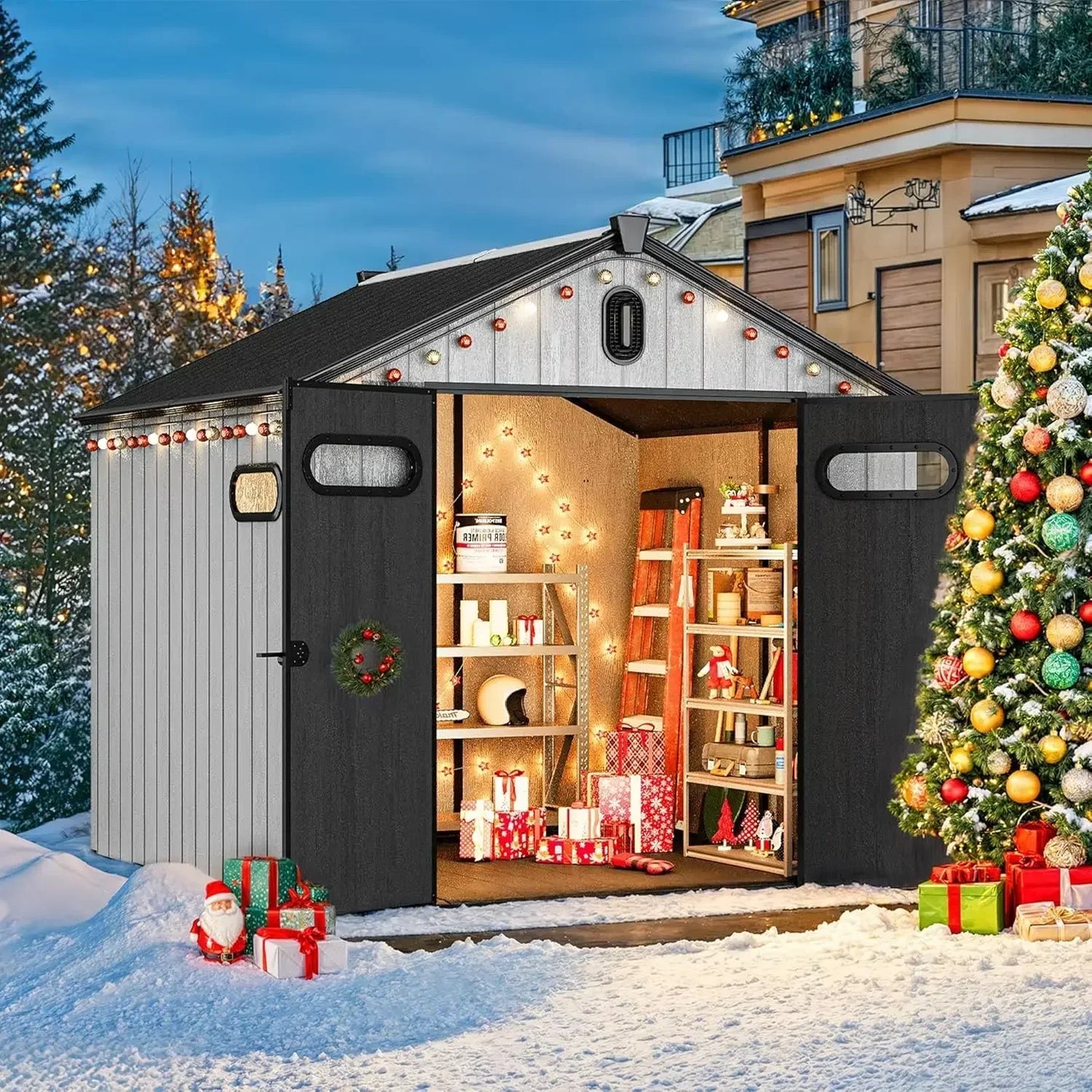 8x8ft Outdoor Resin Lockable Storage Shed with Floor,