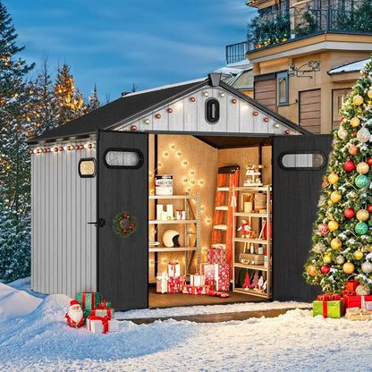 8x8ft Outdoor Resin Lockable Storage Shed with Floor,