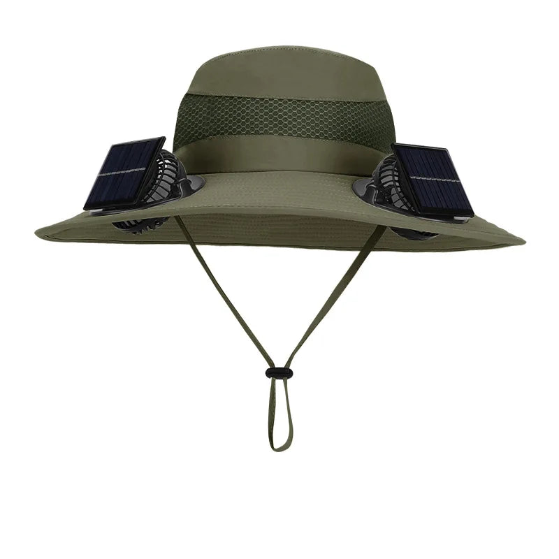 Outdoor Wide Brim Sun Hat With Solar Fan