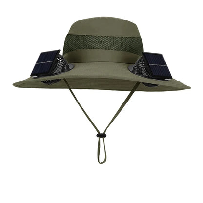Outdoor Wide Brim Sun Hat With Solar Fan