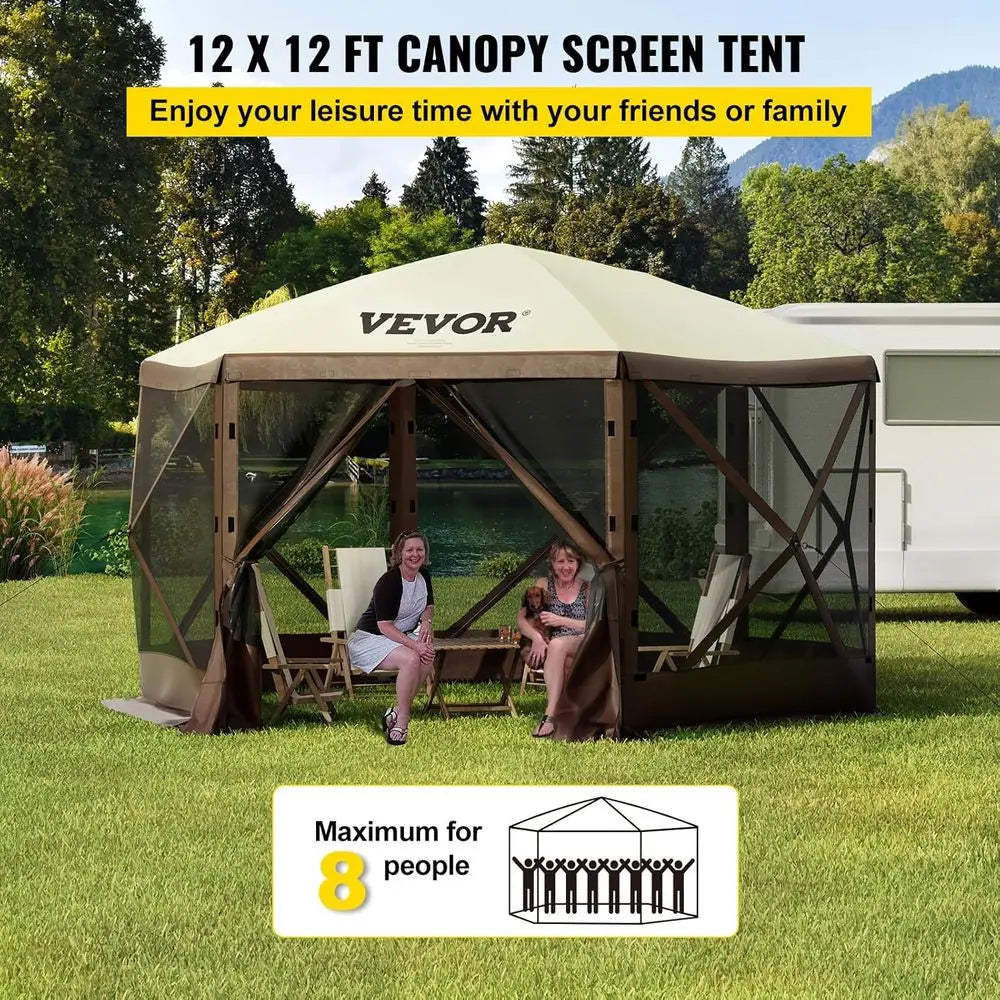 6 Sided  Shelter Camping Tent with Mesh Windows