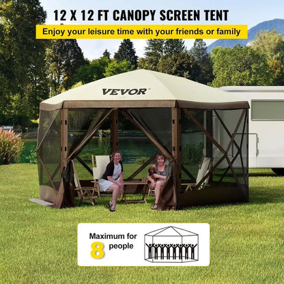 6 Sided  Shelter Camping Tent with Mesh Windows