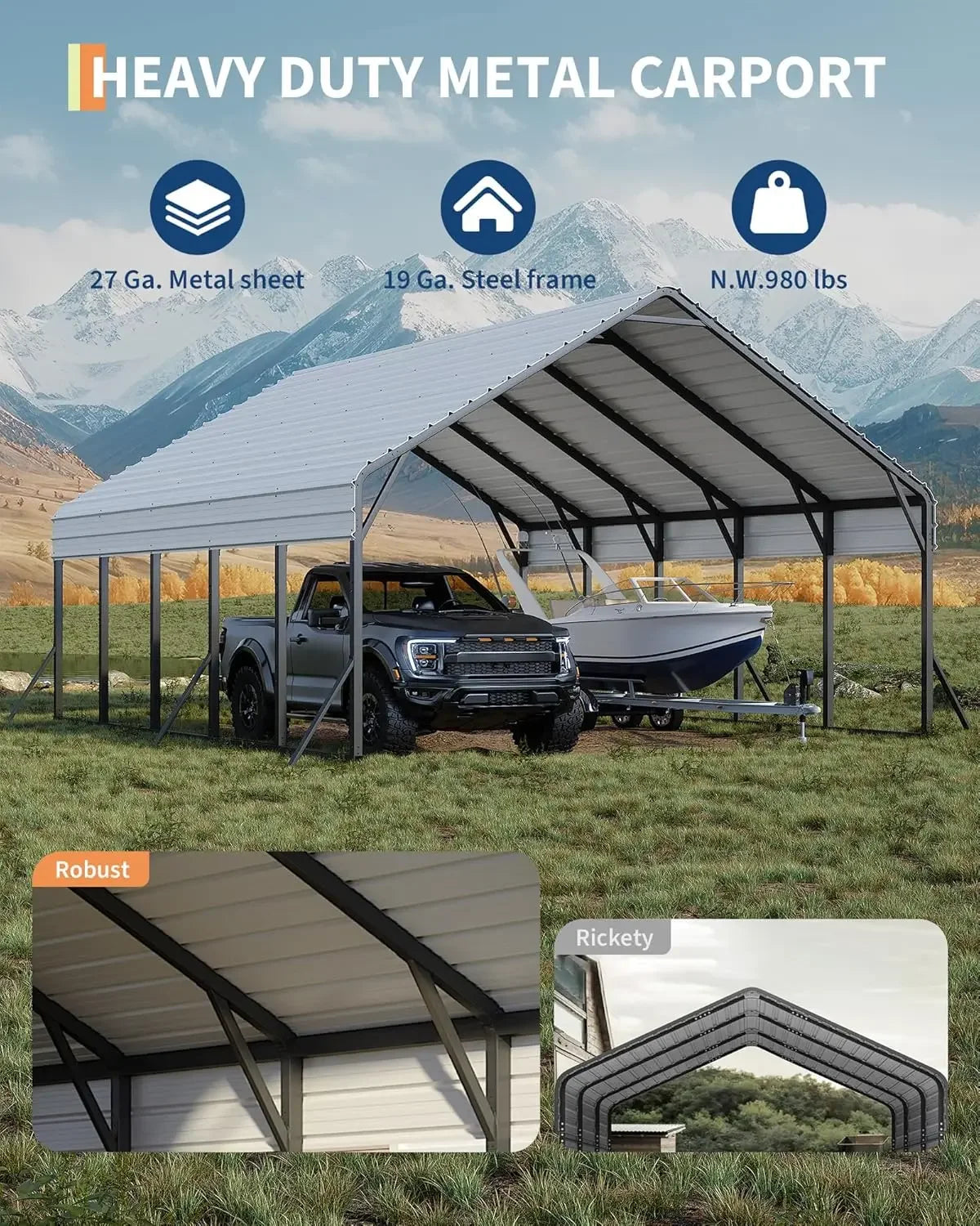 20'x25'x13' Heavy Duty Metal Reinforced Carport