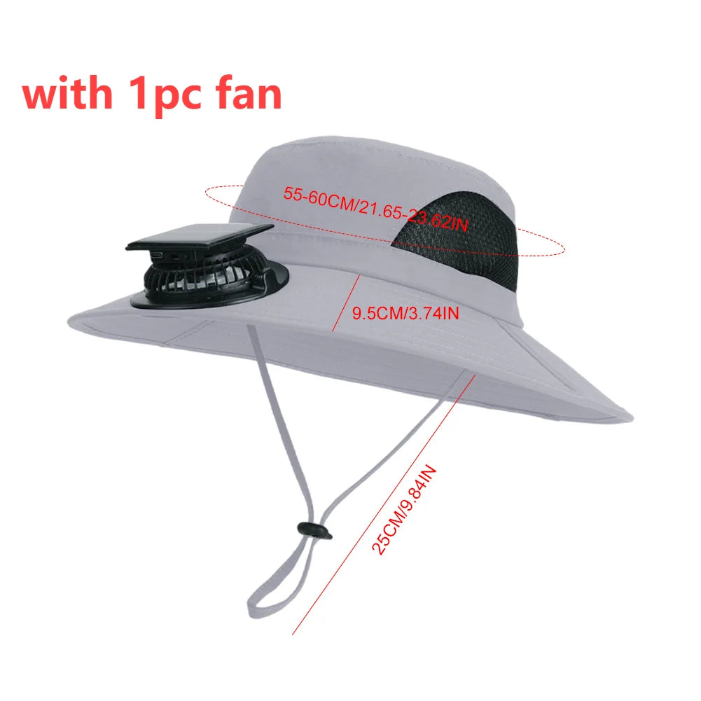 Outdoor Wide Brim Sun Hat With Solar Fan
