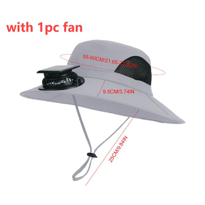 Outdoor Wide Brim Sun Hat With Solar Fan