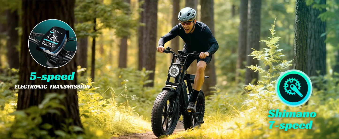 1500W e-bike, 20" fat tires, 60-100mile range