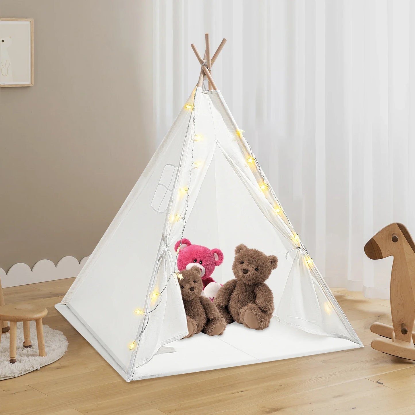 Kids Teepee Tent with Light & Padded Mat