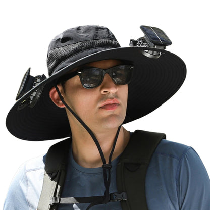 Outdoor Wide Brim Sun Hat With Solar Fan
