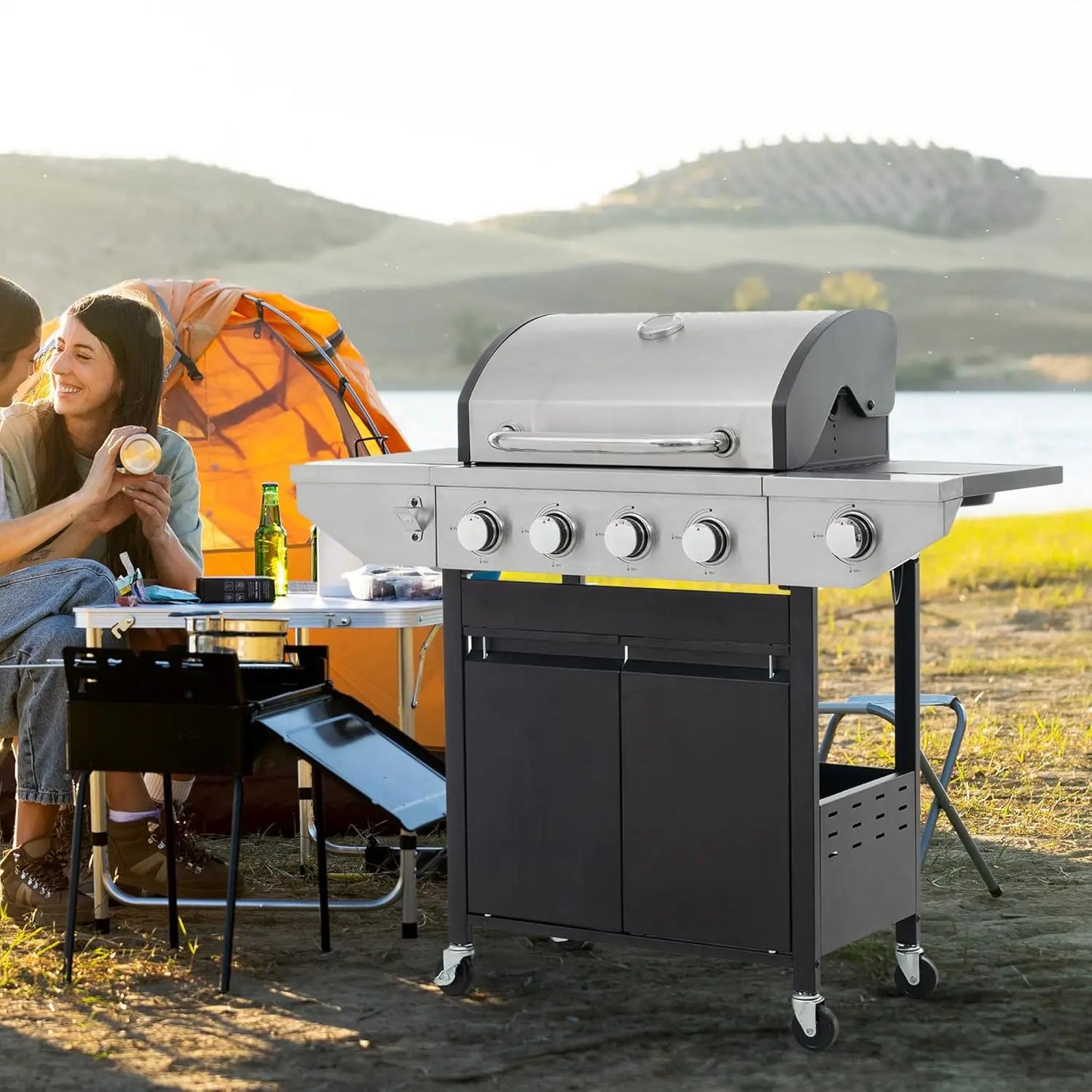 4-Burner Propane BBQ Grill 46,500 BTU with Side Burner,