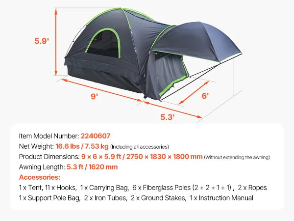 2-3 Person Waterproof Pickup Truck Tent for Camping