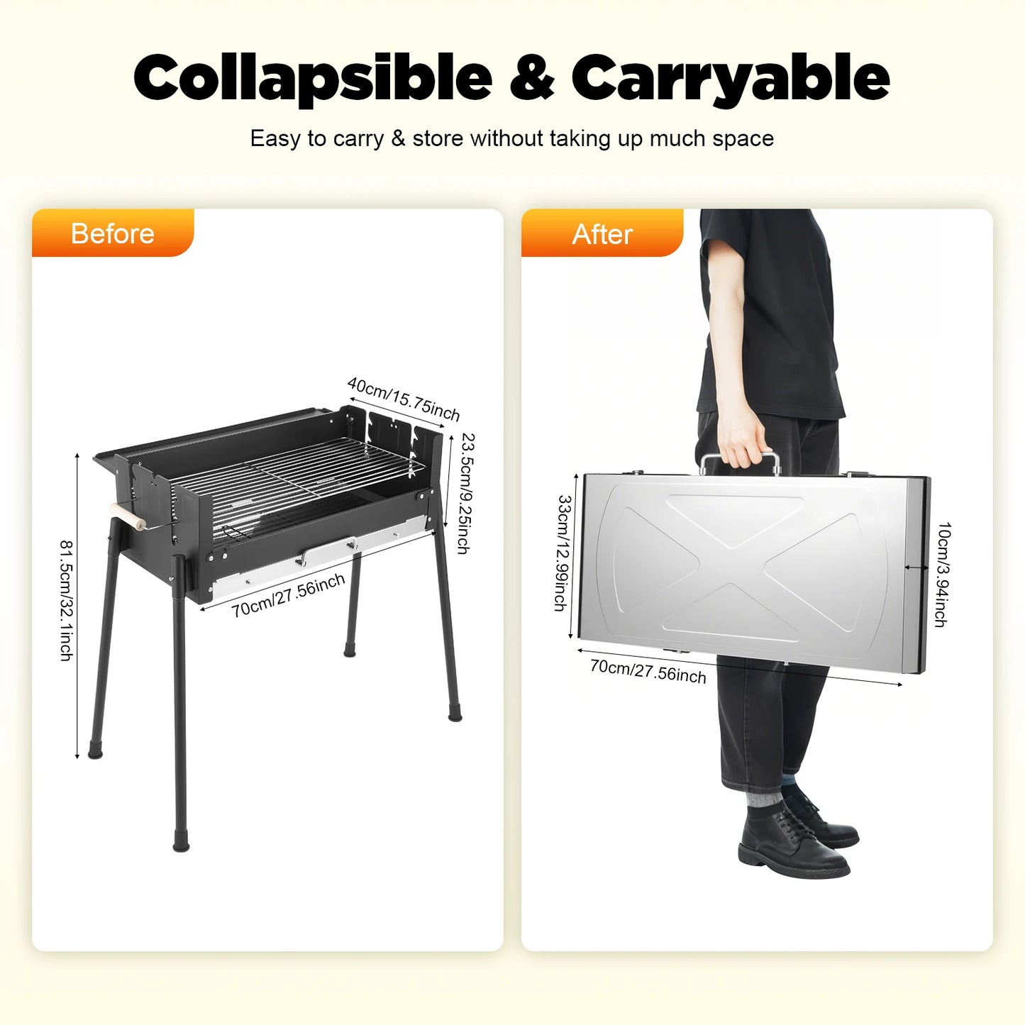 Portable Folding Charcoal Stainless Steel BBQ Grill