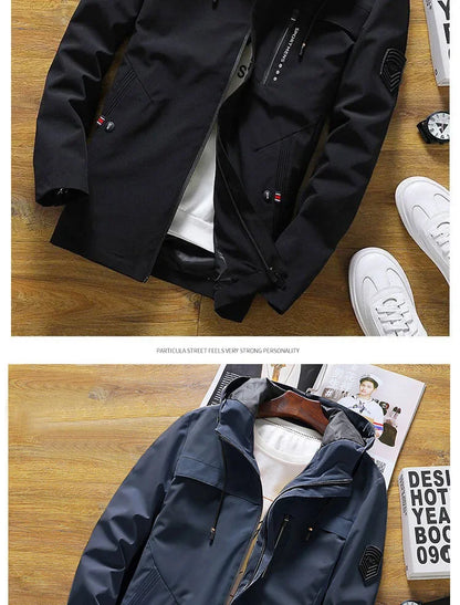 Men's Mid-Length Winter Fleece-Lined Casual Jacket Winter