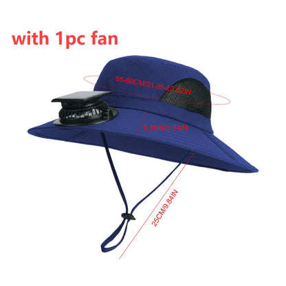 Outdoor Wide Brim Sun Hat With Solar Fan
