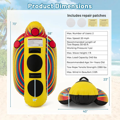 Inflatable Towable Tube 1-2 Rider Hot Dog Tube