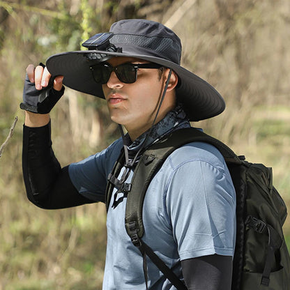 Outdoor Wide Brim Sun Hat With Solar Fan