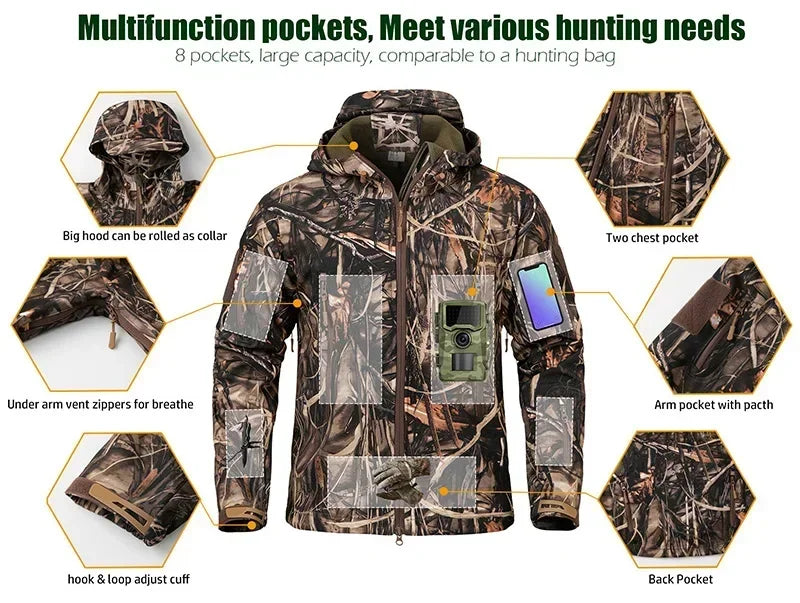 Men's Warm Waterproof Silent Camo Hunting Jacket