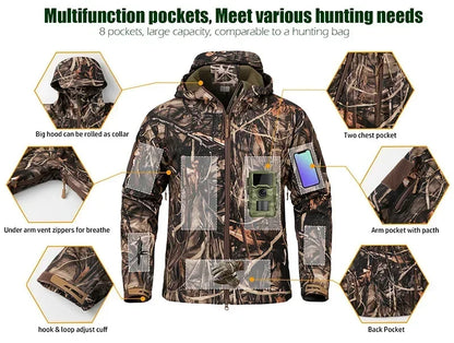 Men's Warm Waterproof Silent Camo Hunting Jacket
