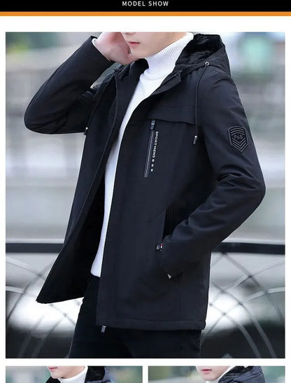 Men's Mid-Length Winter Fleece-Lined Casual Jacket Winter