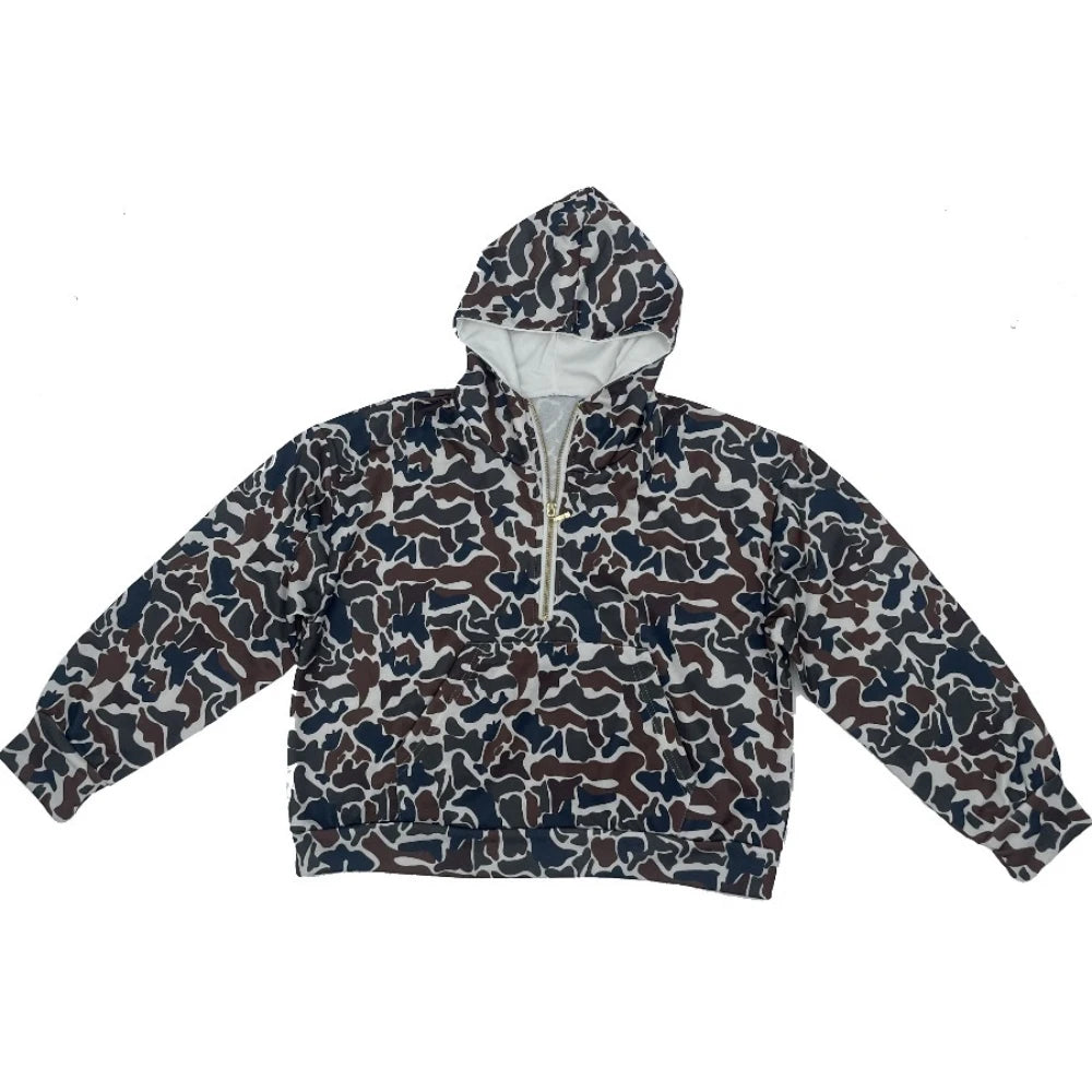 Loose-Fitting Camo Hoodie Quarter Zip Pullover