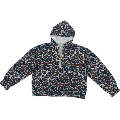 Loose-Fitting Camo Hoodie Quarter Zip Pullover