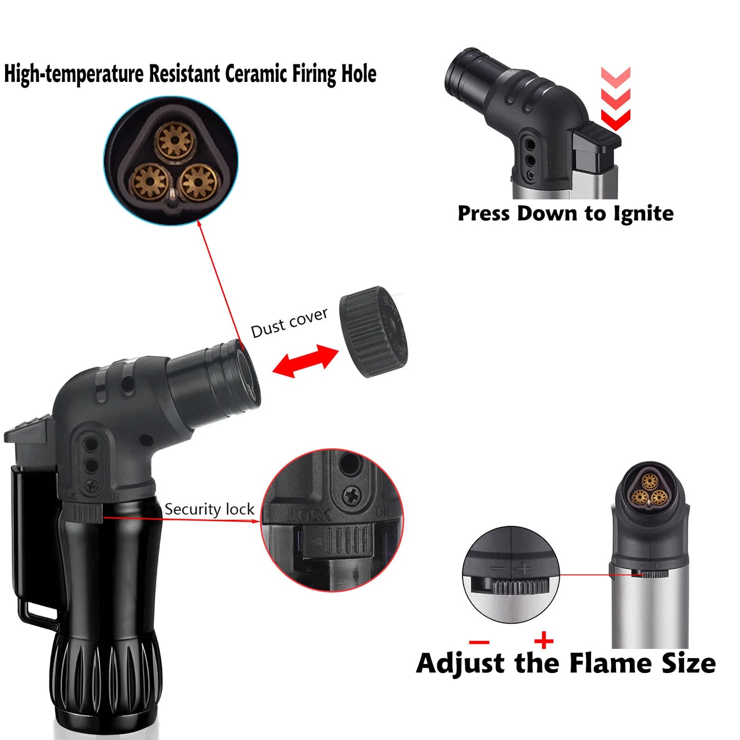 Windproof 2pcs/Set Triple Jet Flame Torch Lighter