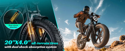 1500W e-bike, 20" fat tires, 60-100mile range