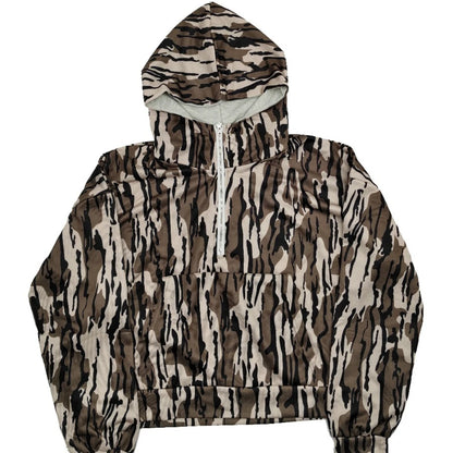Loose-Fitting Camo Hoodie Quarter Zip Pullover