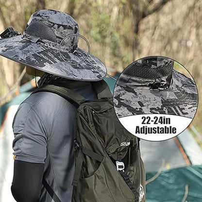 Outdoor Wide Brim Sun Hat With Solar Fan