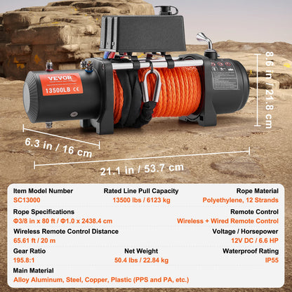 13500lbs Electric Car Truck Winch /80ft cable