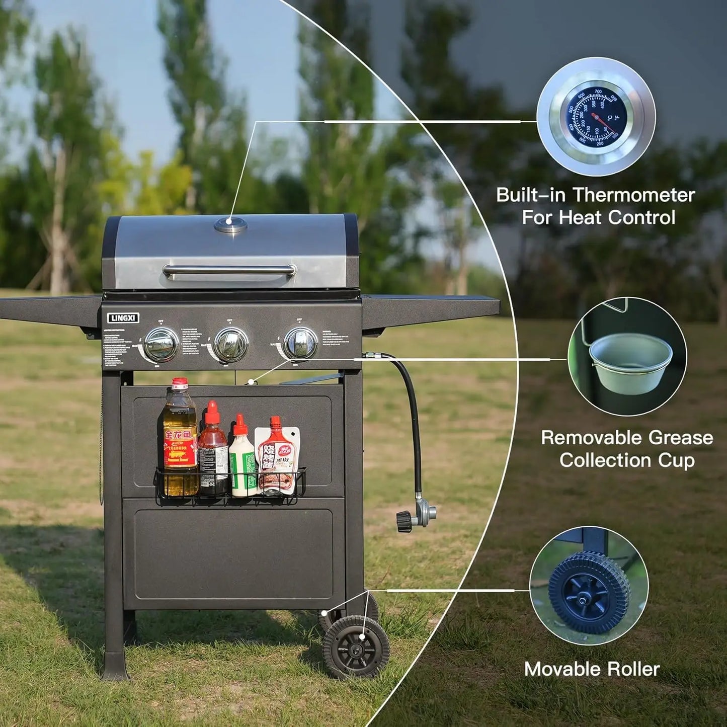 Propane gas 3-Burner BBQ Grill
